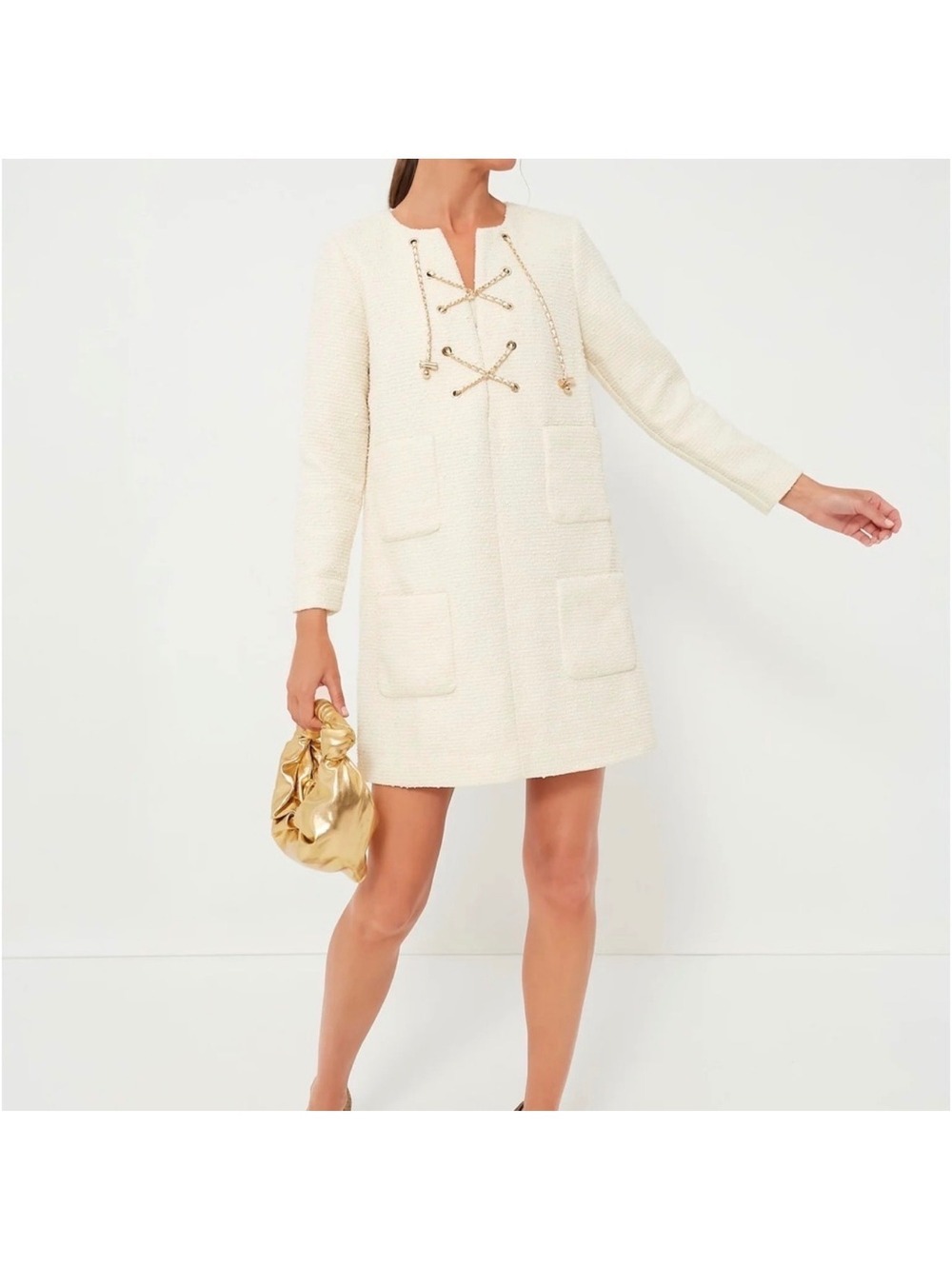 Tuckernuck Blanc Ivory Tweed Tie Mini Dress Sz M Luxury Chic